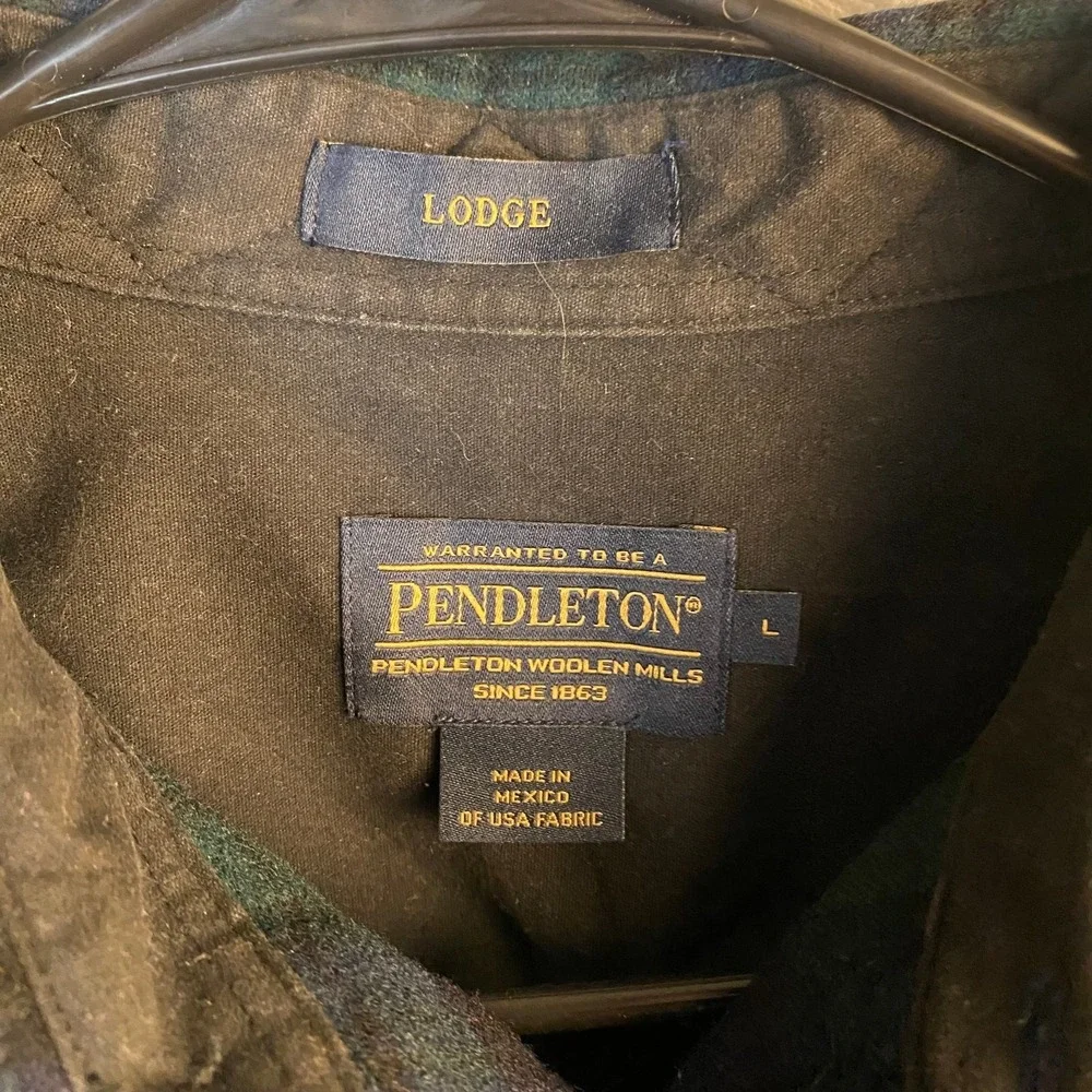 Pendleton Lodge Shirt L Black Watch Tartan Plaid Long Sleeve USA Fabric
